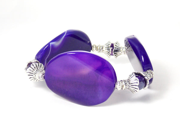 Purple Agate Silver Plated Chunky Statement Bracelet - KMagnifiqueDesigns