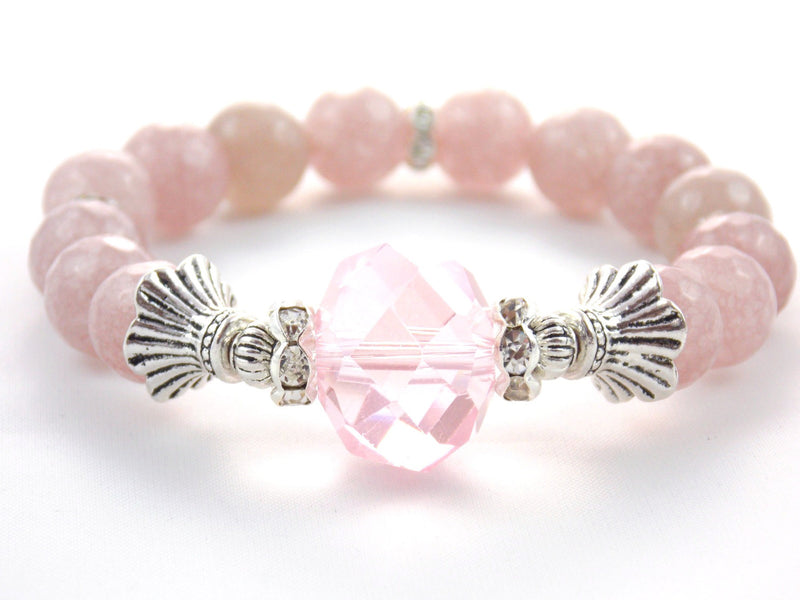 Pink Rose Quartz Silver Crystal Gemstone Bracelet - KMagnifiqueDesigns