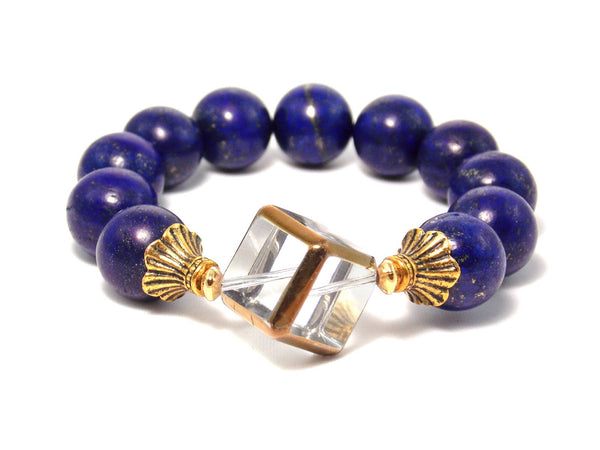 Lapis Lazuli Glass Cube Statement Bracelet - KMagnifiqueDesigns