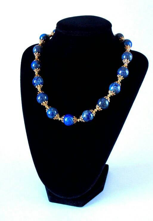 Lapis Lazuli Antique Gold Plated Gemstone Necklace - KMagnifiqueDesigns