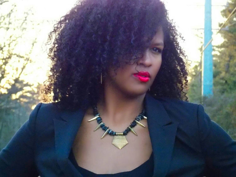 Black Mother Of Pearl Gold Spike Pendant Statement Necklace - KMagnifiqueDesigns